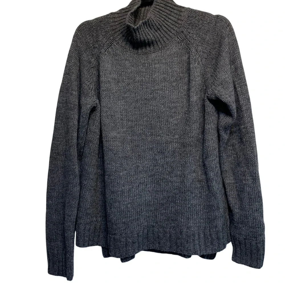 Garnet Hill Sweater Medium Gray Mock Neck Wool Alpaca Cabin Core Winter Preppy